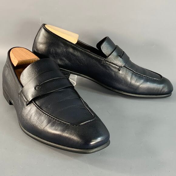 ERMENEGILDO ZEGNA Size 9 L'Asola Black Lambskin Leather Penny Loafers - Picture 1 of 10